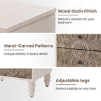 HOMPUS White Nightstand with 2 Drawers, Lotus Flower Carved Wood Bedside Table - Image 4