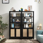 SICOTAS Bookshelf 5 Tier Book Shelf Rattan Boho 71" Tall Bookcase - Image 9