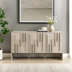 Walker Edison Contemporary Detailed 3-Door Sideboard 55 Inch Ivory Oak - Image 4