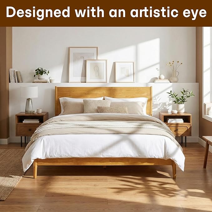 Acacia Haven Queen Bed Frame and Headboard, Solid Wood Platform Bed Frame - Image 6