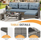 Shintenchi 3 Pieces Outdoor Patio Furniture Sets, Wicker Patio Conversation Sets - Image 4