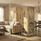 MyGift 4-Panel Folding Bamboo Room Divider Asian-Inspired Cherry Blossom Scene - Image 3