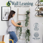 Blanket Ladder for Living Room and Bedroom, 5ft 8 inch, 6-Tier Wall Leaning - Image 5