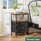 Huuger Nightstand with Charging Station, Side Table with Fabric Drawers - Image 4