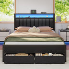 Furnulem Queen Bed Frame with Charging Station and LED Lights, Metal Platform by Furnulem