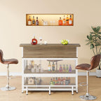 L-Shaped Home Bar Unit with Wine Glasses Holder and LED Light, Modern Bar Table - Image 4