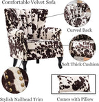 Cow Print Accent Chair Modern Velvet Armchair Tufted Wingback Club Chair Single - Image 7