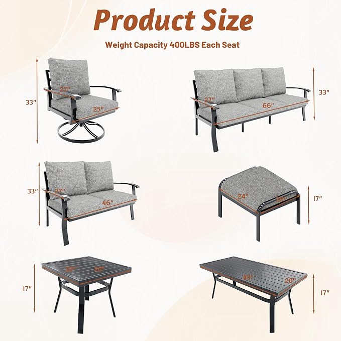 HOMREST Patio Furniture Sets 7 PCS Outdoor Metal Conversation Sets, 360 Degree - Image 6