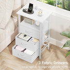 Vagusicc Nightstand with Charging Station, End Table Side Table with 3 Fabric - Image 7