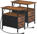HOOBRO End Table with Charging Station, Nightstand with 2 Non-Woven Drawers by HOOBRO