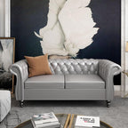 ORRD 3 Piece Living Room Set, Chesterfield Leather Sofa Loveseat Couch Chair - Image 5