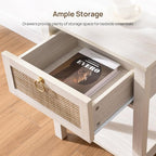 SICOTAS White Nightstand Set of 2, Rattan Decor Drawer - Image 6