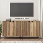 Smuxee Fluted Sideboard Cabinet, Freestanding Natural Buffet Cabinet - Image 3
