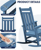 KINGYES Oversized Outdoor Rocking Chair Set of 4, All-Weather Patio Rocking - Image 9