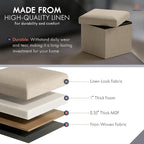 Ornavo Home Small Storage Ottoman Foldable Collapsible Cube Square Linen - Image 4