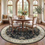 RELEANY Area Rugs Round 7ft Washable Non-Slip, Floral Vintage Distress Print by RELEANY