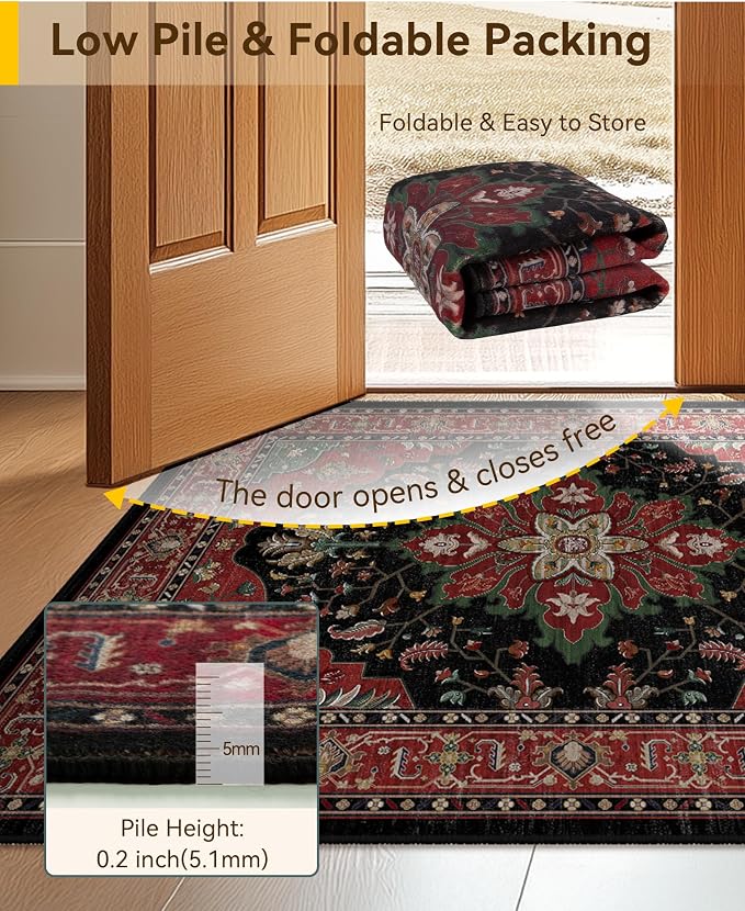 RELEANY Area Rugs Square 7ft Washable Non-Slip, Floral Vintage Distress Print - Image 3