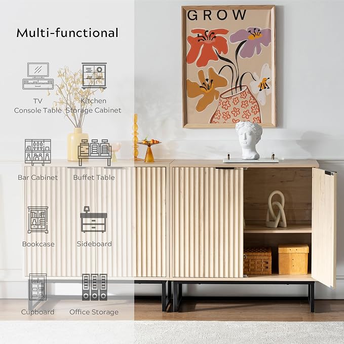 EYYTHUNG Fluted Storage Cabinet Set of 3, Sideboard Buffet Cabinet Modern - Image 7