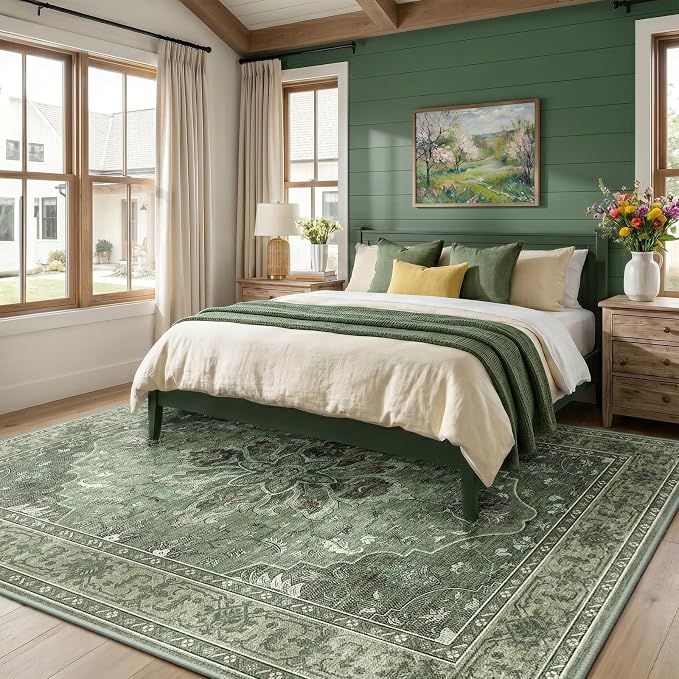 RELEANY Area Rugs 9'x12' Washable Non-Slip, Floral Vintage Distress Print - Image 2
