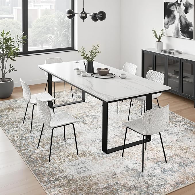 5x5 Area Rug Living Room Rug: Washable Modern Abstract Soft Thin Rug Indoor - Image 4