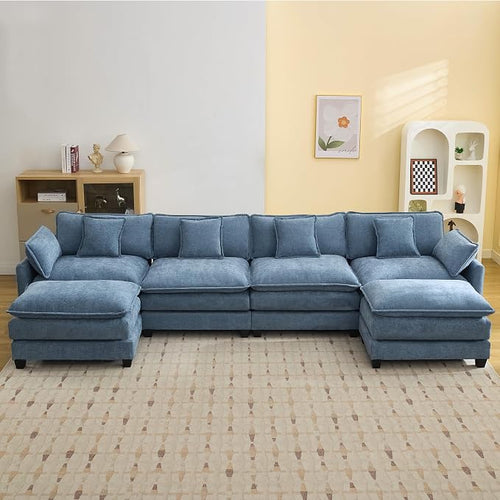 147'' Sectional Cloud Deep Seat Couch, Oversized Chenille U Shaped Sectional by WUTUTUEE