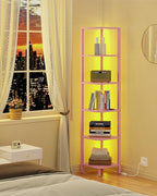 TUTOTAK Corner Shelf with LED Light, 6-Tier Corner Bookshelf - Image 3