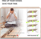 4NM No Assembly 5 Tiers Folding Bookshelf Storage Shelves Vintage Bookcase - Image 7