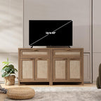 SICOTAS Sideboard Buffet Cabinet Set of 2, Rattan Credenza Storage Cabinet - Image 2