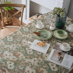 Aesthetic Green and Beige Floral Table Cloth, Linen Texture Table Cloth - Image 8