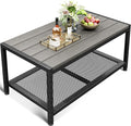 ODK Outdoor Coffee Table with Double-Layer Storage, Rectangle Weather-Resistant by ODK