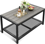ODK Outdoor Coffee Table with Double-Layer Storage, Rectangle Weather-Resistant by ODK
