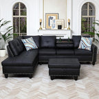 97.5" Leather L Shaped Couch Set Black, Modular Sectional Couches by Topcomfy