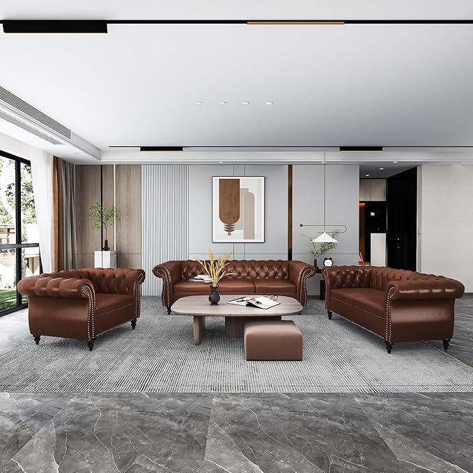 QHITTY 3 Piece Living Room Set, Sectional Chesterfield Sofa Chair Contemporary by QHITTYFurnitureLife