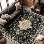 RELEANY Area Rugs 7'x9' Washable Non-Slip, Floral Vintage Distress Print by RELEANY