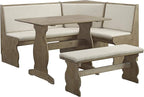 Linon Lucy Natural Wood and Linen Upholstered Corner Nook Kitchen Dining Set by Linon