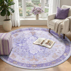 RELEANY Area Rugs Round 4ft Washable Non-Slip, Floral Vintage Distress Print - Image 2