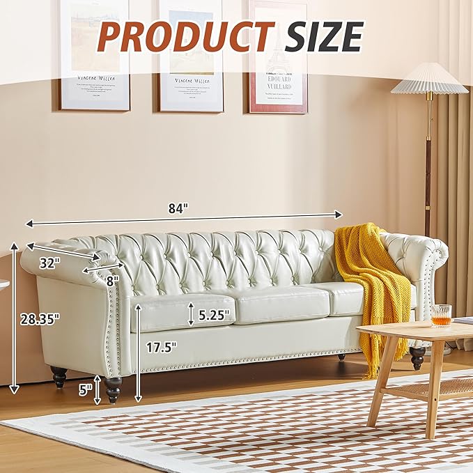 QHITTY 3 Piece Living Room Set, Sectional Chesterfield Sofa Chair Contemporary - Image 7