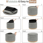 Round Storage Ottoman with Tray Lid, Folding Chenille Fabric Footrest with - Image 7