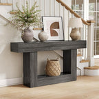 LITTLE TREE 63 Inches Long Console Table, 2-Tier Farmhouse Sofa Table Behind by LITTLETREE