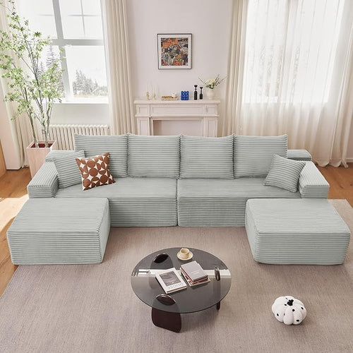 140" Sectional Cloud Couch for Living Room, Modular Floor Deep-Seat Sofa by Lakifun