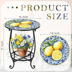 Cinnvoice Outdoor Side Table Round Small Mosaic Patio Accent Indoor End Plant - Image 3