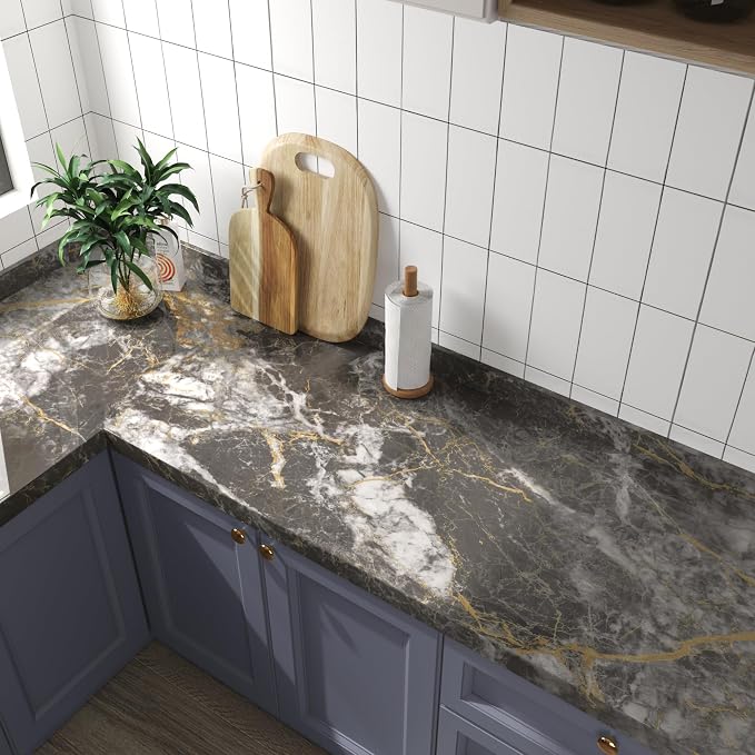 BAYYA Faux Marble Contact Paper Waterproof Countertop Peel and Stick Wallpaper - Image 4