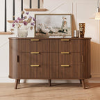 Decofy Fluted 6 Drawers Dresser, Curved Profile & Sturdy Legs, Wood TV Stand - Image 4