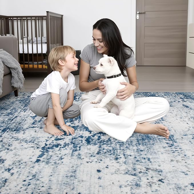 Round Area Rug for Living Room: 5 ft Washable Modern Abstract Soft Thin Rug - Image 7