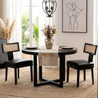 HNY Mid Century Modern Rattan Dining Chairs Set of 2, Farmhouse PU Leather by HNY