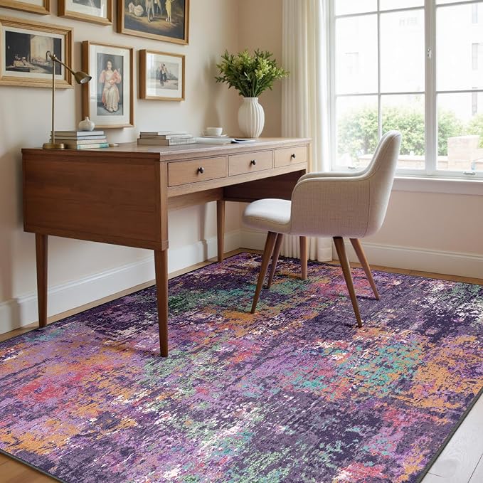 RELEANY Washable Area Rugs 4'x6' Non-Slip Modern Abstract Soft - Image 4