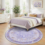 RELEANY Area Rugs Round 7ft Washable Non-Slip, Floral Vintage Distress Print - Image 2