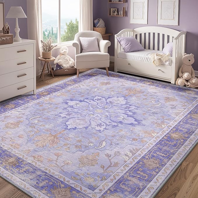 RELEANY Area Rugs 8'x10' Washable Non-Slip, Floral Vintage Distress Print - Image 3