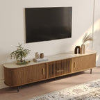 POVISON Fully-Assembled Sliding Tambour Door TV Stand, Mid Century Modern by POVISON