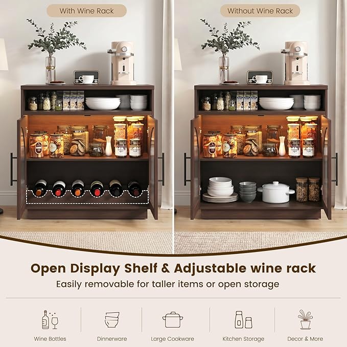 Sideboard Buffet Cabinet with Storage, Wine Bar Cabinet with Arched Glass Doors - Image 4